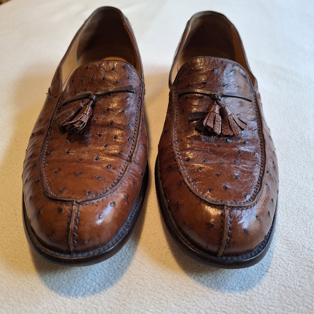 Mezlan Ostrich Leather Tassel Loafers